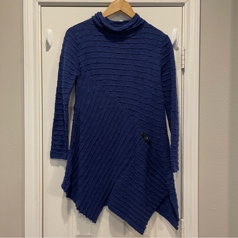 Habitat Sweater Women’s S Cotton Ribbed Knit Asymmetrical Hem Button Lagenlook
